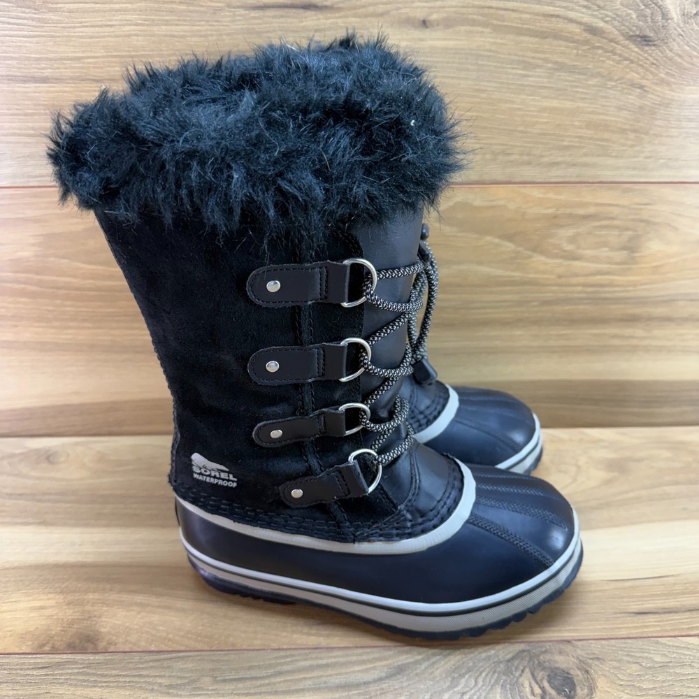 Sorel Youth Joan Of Arctic Big Girls Boots 2 Black Faux Fur Snow Winter Cozy